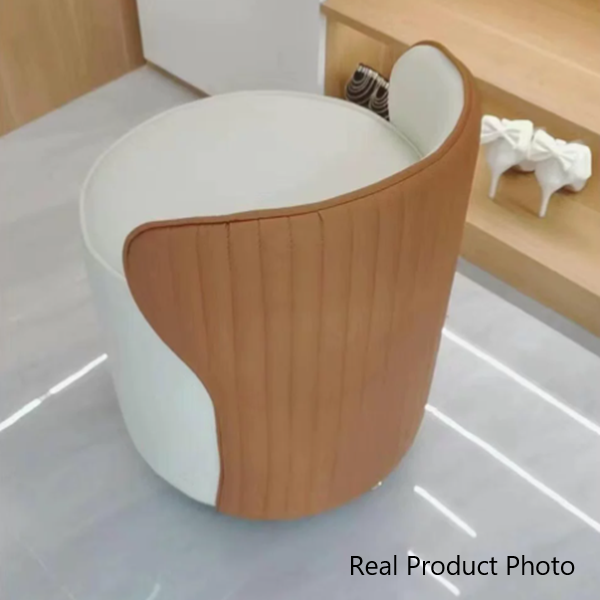 Moderner minimalistischer zylindrischer gestreifter Mikrofaser-Leder-Massivholzrahmen Metallbasis Schminkhocker für Schlafzimmer 
