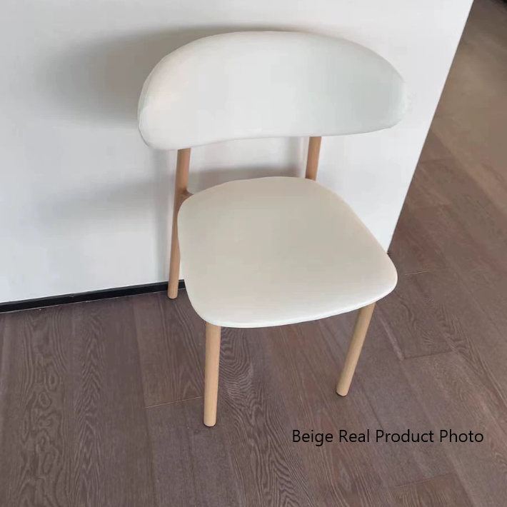 Contemporary Scandinavian Faux Leather Rubberwood Curved Horn Rounded Square Dining Chair With Ergonomic Back For Living Room &amp; Dining Room