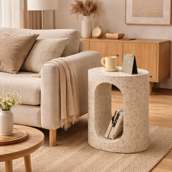 Contemporary Creative Iron Oval Elegant Decorative Side Table With 2-Tier Storage For Living Room & Bedroom