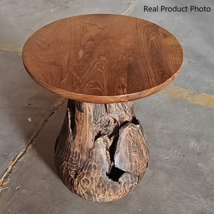 Mesa auxiliar de madera de teca natural china tradicional - Mesa de café tallada a mano para sala de estar 