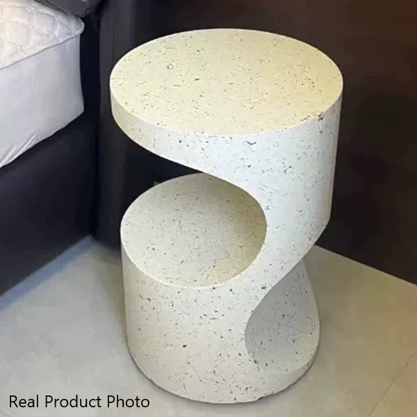 Modern Luxury Round Curved Iron Side Table 2-Tier Terrazzo Finish For Living Room