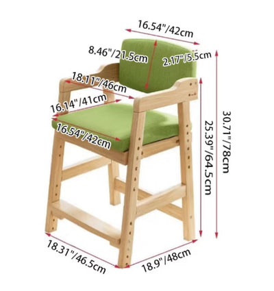 Modern Minimalist Adjustable Solid Pine Wood Cotton Linen Foam Sponge Kids Chair For Bedroom