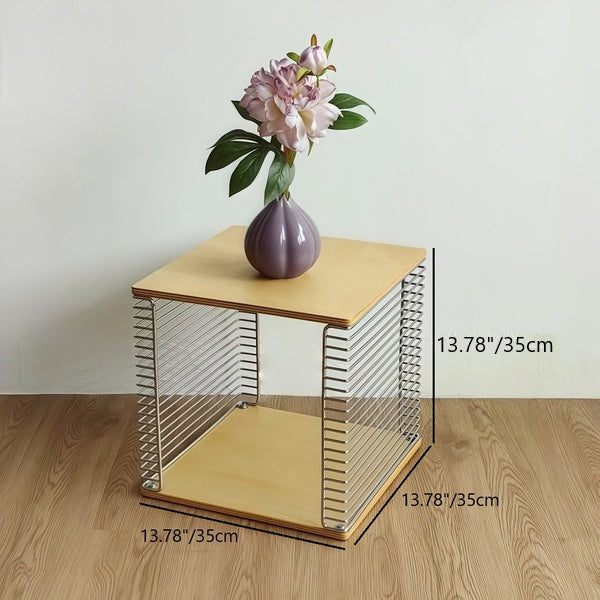 Zeitgenössischer skandinavischer Massivholz-Sperrholz-Edelstahl-Quadrathohl-Endtisch 2-stufig für das Wohnzimmer 