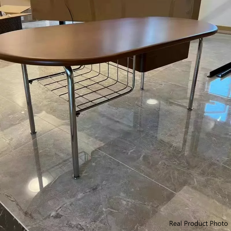 Traditioneller ovaler Vintage-Beistelltisch aus Tannenholz, Gummibaumholz, Sperrholz und Edelstahl mit 4 Beinen und 1 Schublade für das Wohnzimmer 