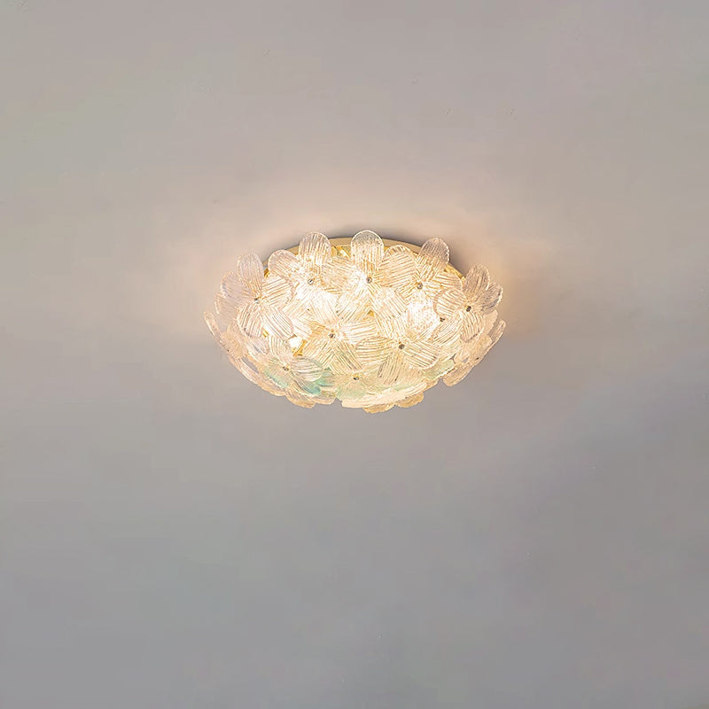 Dôme en Verre en Acier au Carbone de Luxe Moderne Floral 10/16 Lumière Plafonnier Semi-Encastré pour Salon 