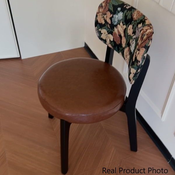 Traditional French Arc Round Rubberwood Plywood Faux Oil Wax Leather Corduroy Linen Cotton Dining Chair Backrest Armless For Dining Room