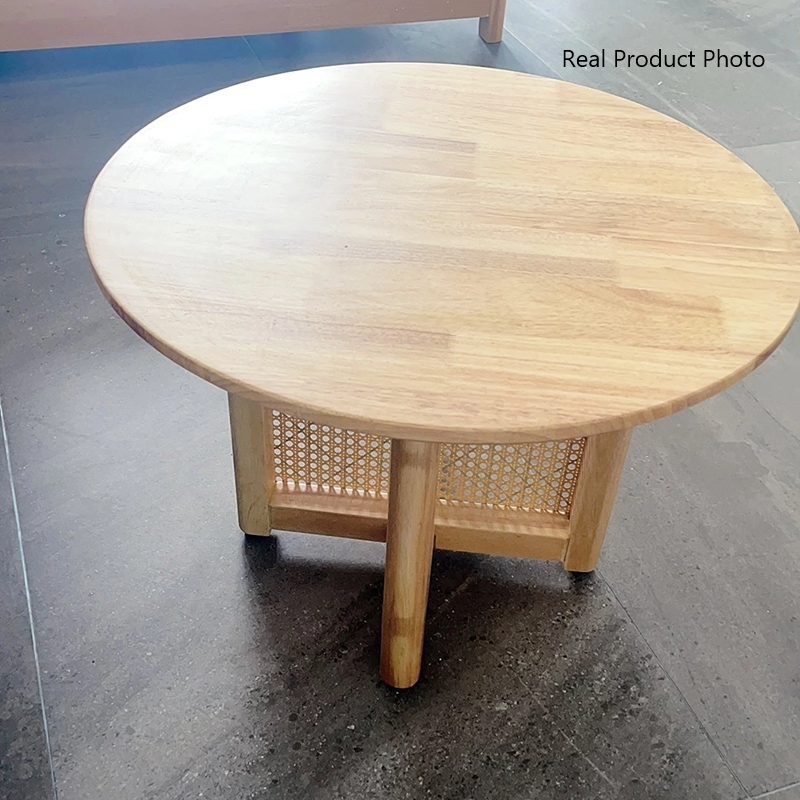 Table basse ronde creuse traditionnelle japonaise en bois massif et rotin avec 1 niveau pour salon 