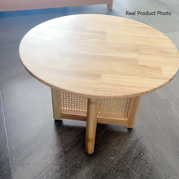 Table basse ronde creuse traditionnelle japonaise en bois massif et rotin avec 1 niveau pour salon 