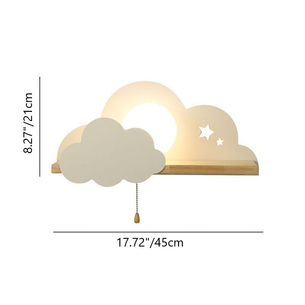 Aplique de pared moderno minimalista Macaron Cloud de vidrio, hierro y madera de roble de 1 luz para sala de estar 