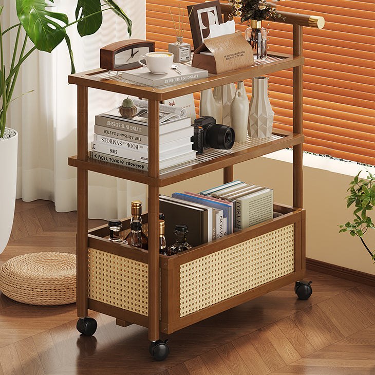 Contemporary Simplicity Rectangle Density Board Bamboo Acrylic Rattan Side Table 2/3 - Tier For Living Room