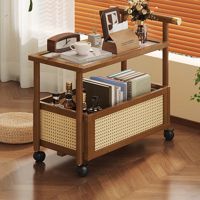 Contemporary Simplicity Rectangle Density Board Bamboo Acrylic Rattan Side Table 2/3 - Tier For Living Room