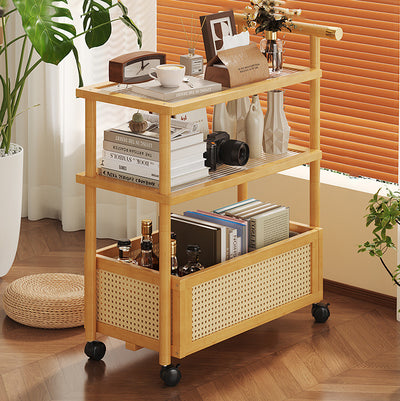 Contemporary Simplicity Rectangle Density Board Bamboo Acrylic Rattan Side Table 2/3 - Tier For Living Room