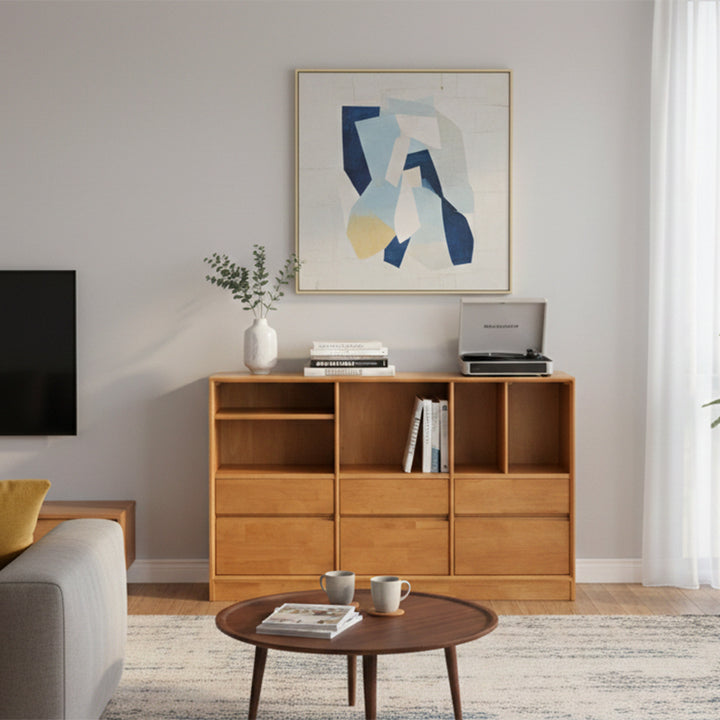 Moderno Minimalista Gabinete de Almacenamiento Rectangular de Madera Maciza y Contrachapado Con 4/6 Cajones Para Sala de Estar 