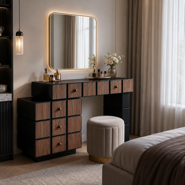 Nordic Makeup Vanity Desk With 5 Drawers Storage - Extendable MDF Dressing Table For Bedroom