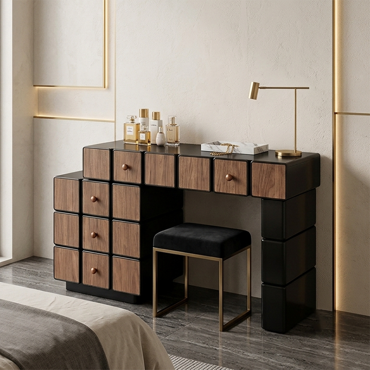 Nordic Makeup Vanity Desk With 5 Drawers Storage - Extendable MDF Dressing Table For Bedroom
