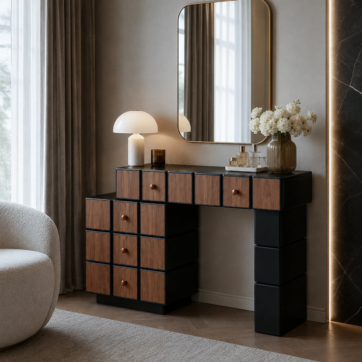 Nordic Makeup Vanity Desk With 5 Drawers Storage - Extendable MDF Dressing Table For Bedroom
