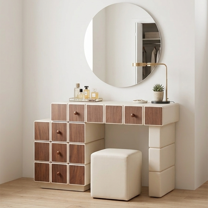 Nordic Makeup Vanity Desk With 5 Drawers Storage - Extendable MDF Dressing Table For Bedroom