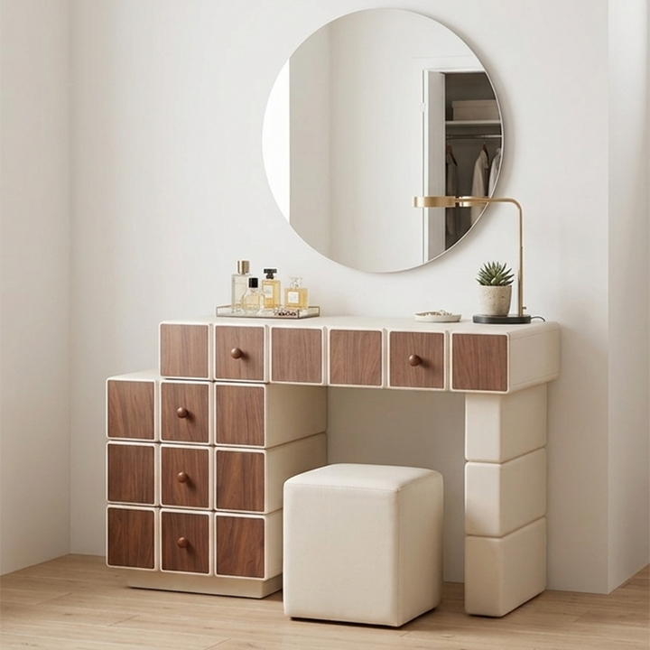 Nordic Makeup Vanity Desk With 5 Drawers Storage - Extendable MDF Dressing Table For Bedroom