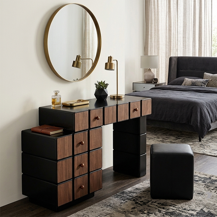 Nordic Makeup Vanity Desk With 5 Drawers Storage - Extendable MDF Dressing Table For Bedroom