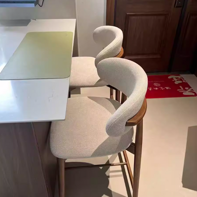 Zeitgenössischer Einfachheit Massivholz Baumwolle Leinen Barhocker Rückenlehne ohne Armlehnen für Esszimmer 