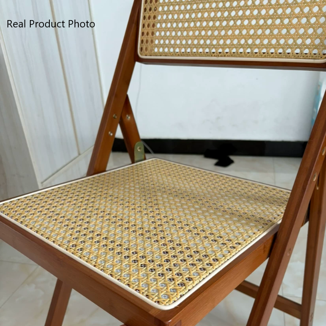 Traditional Japanese Bamboo &amp; Rattan Weaving Square Foldable Weaving Dining Chair With Backrest And Footrest For Kitchen Or Dining Room