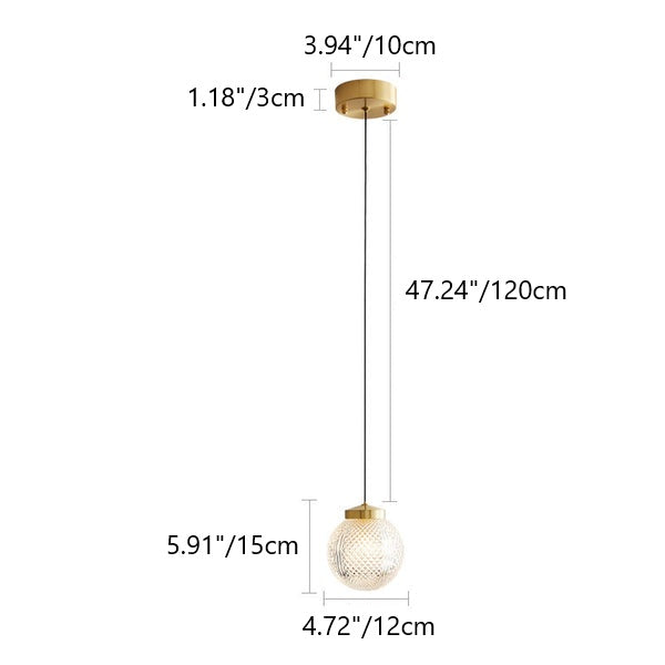 Modern Luxury Striped Glass Copper Round Ball Ring 1-Light Pendant Light for Living Room