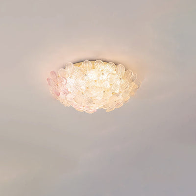 Dôme en Verre en Acier au Carbone de Luxe Moderne Floral 10/16 Lumière Plafonnier Semi-Encastré pour Salon 