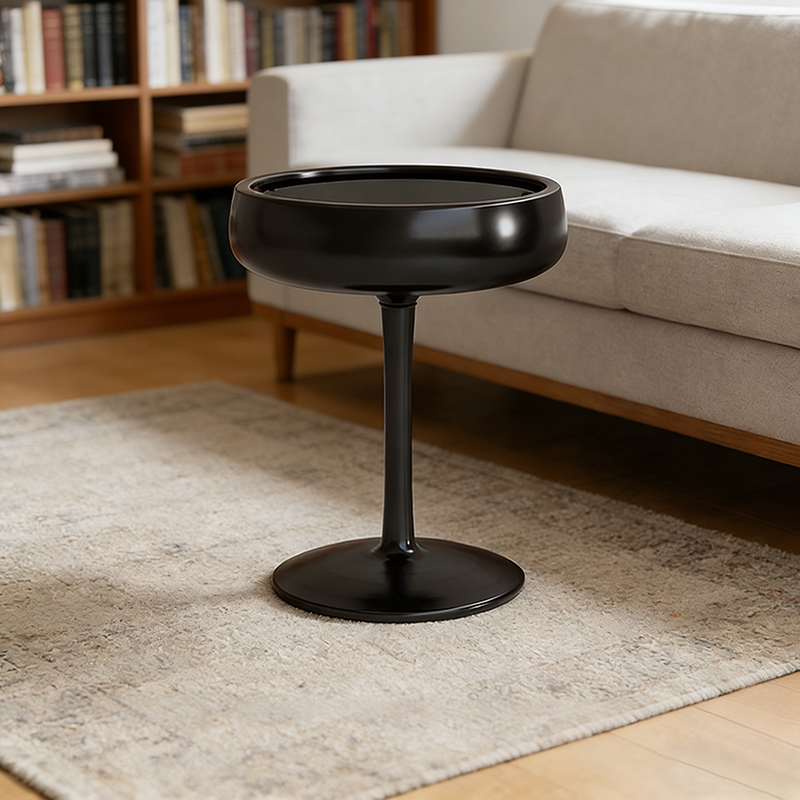 Contemporary Creative Fiberglass Wine Glass Shape Round Side Table With Tempered Glass Top 2-Tier Storage For Living Room &amp; Bedroom