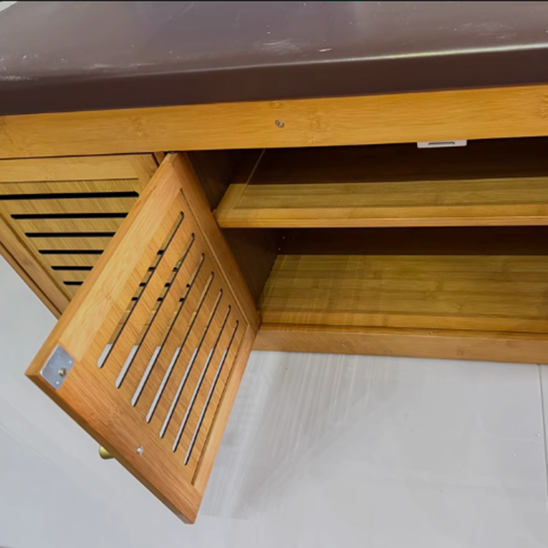 Modern Minimalist Rectangular Bamboo Faux Leather Shoe Bench 2/3/4-Cabinet For Entryway