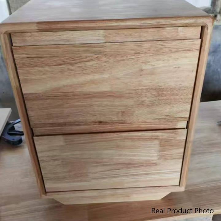 Mesita de noche cuadrada minimalista moderna de madera maciza con 2 cajones para dormitorio 