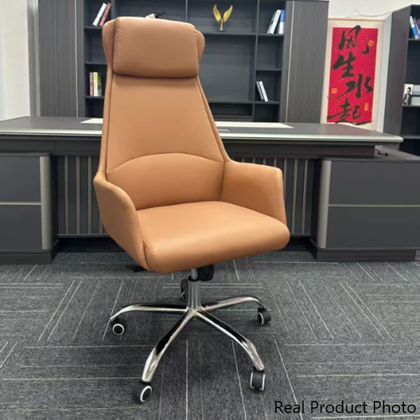Chaise de bureau rectangulaire minimaliste moderne à dossier haut en PU et acier au carbone pour la maison 