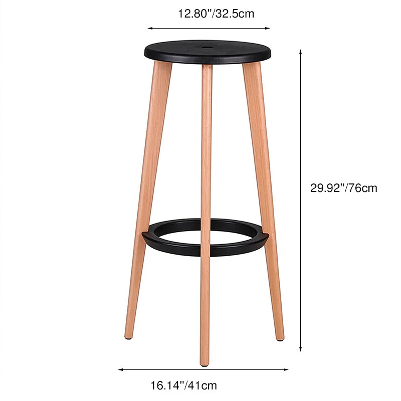 Ergonomic Scandinavian Beech Wood Bar Stool - Heavy-Duty Beech Legs Eco PP Seat Round Footrest Counter Stool For Kitchen &amp; Dining Room