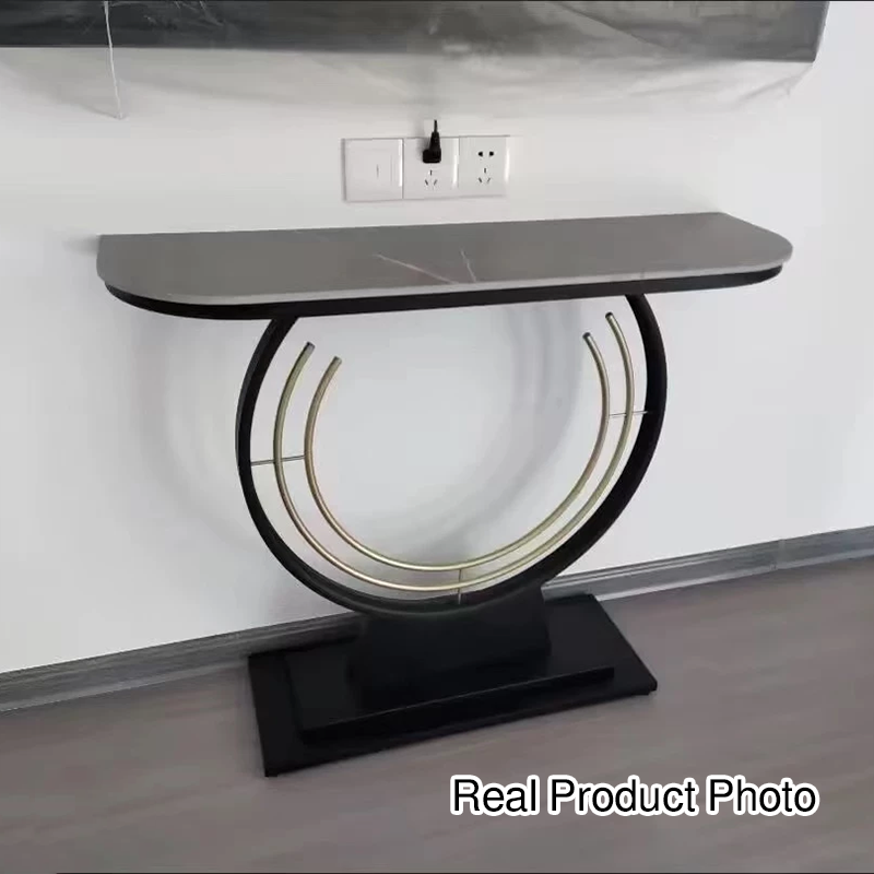 Modern Luxury Iron Stone Slab Curved Rectangular Console Table For Entryways