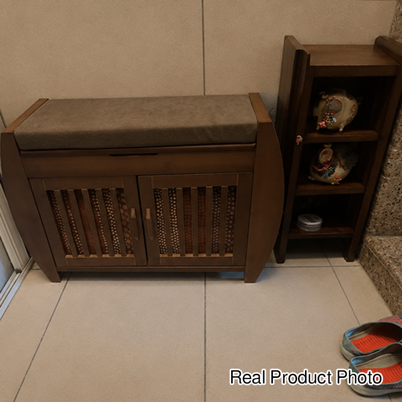 Tabouret rectangulaire moderne minimaliste en bambou et tissu avec éponge pour salon 