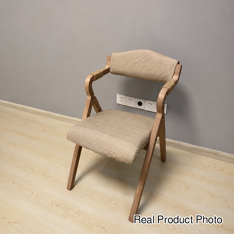 Modern Minimalist Curved Bent Plywood Fabric Upholstered PU Leather Linen Dining Chair Foldable Backrest Armrest For Living Room