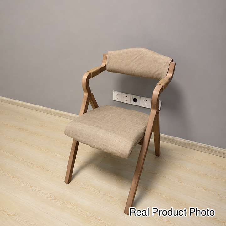 Modern Minimalist Curved Bent Plywood Fabric Upholstered PU Leather Linen Dining Chair Foldable Backrest Armrest For Living Room