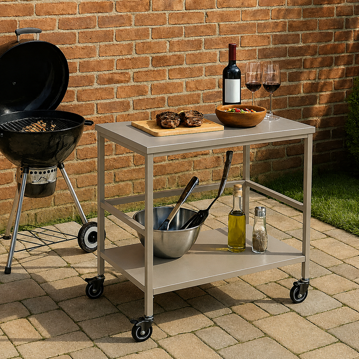 Vielseitiger Outdoor-Wagen Beistelltisch - 2-stufiger beweglicher Stauraum für Gärten &amp; Außenpatios 