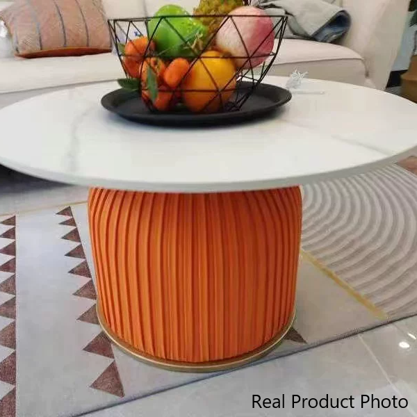 Contemporary Scandinavian Sintered Stone Metal Plywood Round Cylindrical Coffee Table 1-Tier For Living Room