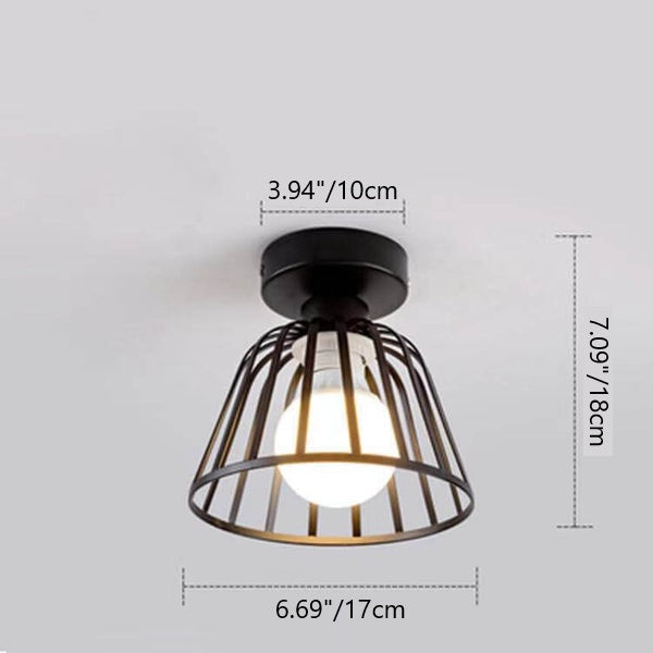 Plafonnier semi-encastré vintage en fer à cage conique à 1 lumière 