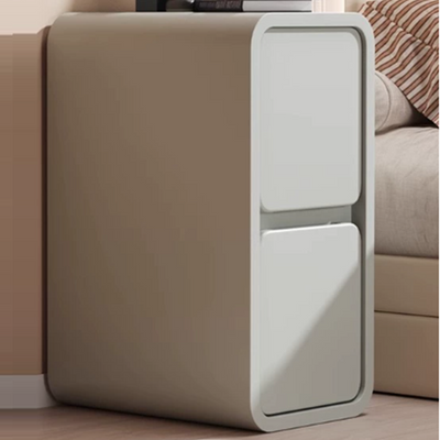 Modern Minimalist Rectangular Cube Nappa Microfiber Leather Solid Wood Hardware Nightstand 2 - Drawer For Bedroom