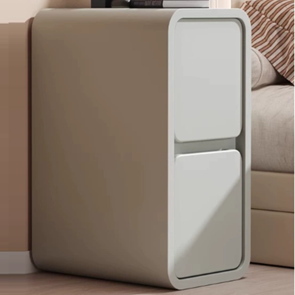 Modern Minimalist Rectangular Cube Nappa Microfiber Leather Solid Wood Hardware Nightstand 2 - Drawer For Bedroom