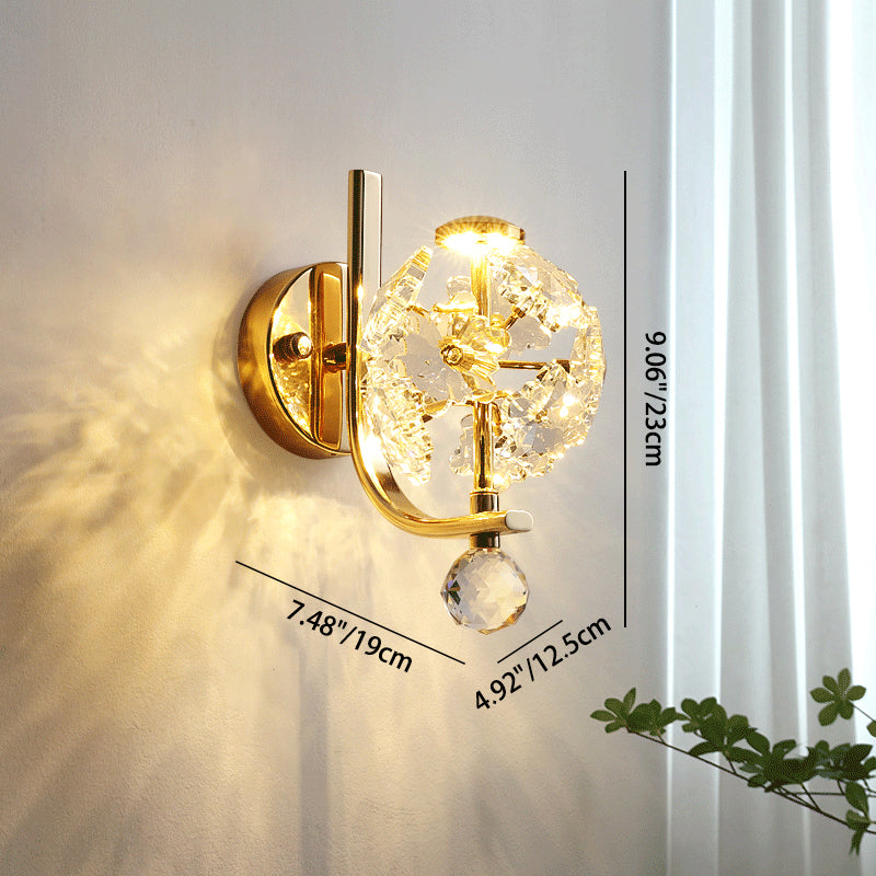 Modern Luxury Metal Iron Stainless Steel Crystal Ball Cylinder 1-Light Wall Sconce Lamp For Bedside