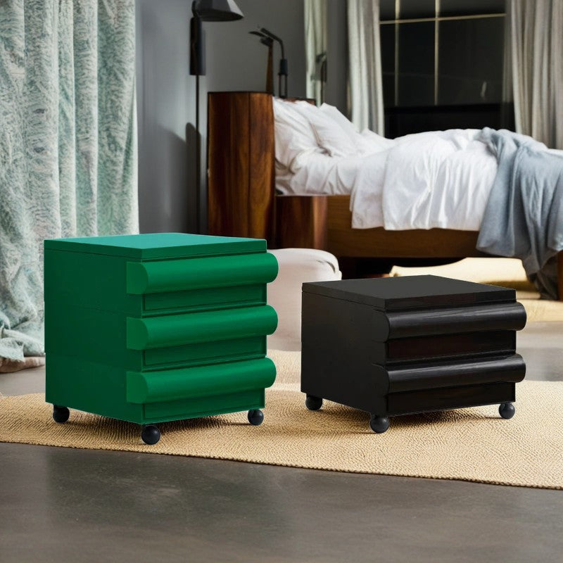 Table de nuit contemporaine scandinave rectangulaire cubique avec poignée arrondie en ABS 2/3/4 tiroirs amovibles pour chambre 