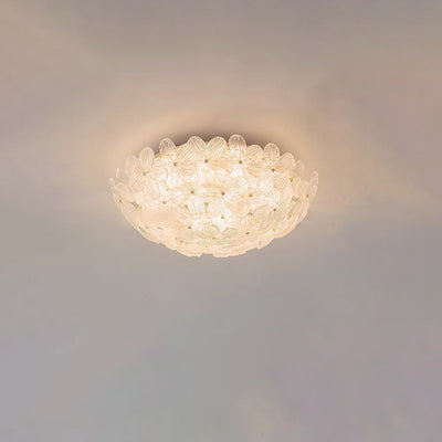 Dôme en Verre en Acier au Carbone de Luxe Moderne Floral 10/16 Lumière Plafonnier Semi-Encastré pour Salon 