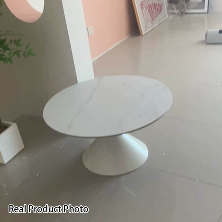 طاولة قهوة حديثة بأسلوب الحد الأدنى من الحجر المستدير المخروطي من الفولاذ الكربوني بطبقة واحدة لغرفة المعيشة 
