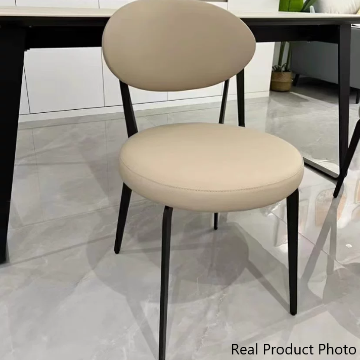 Modern Minimalist Round Upholstered Iron Frame Microfiber Microfiber Leather Dining Chair Backrest For Dining Room