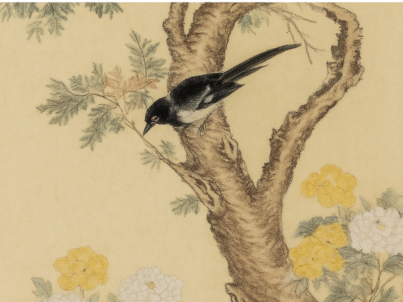 Traditional French Rectangular Fir Wood Solid Wood Plywood Cotton Canvas Floral And Bird Motif Room Divider For Living Room