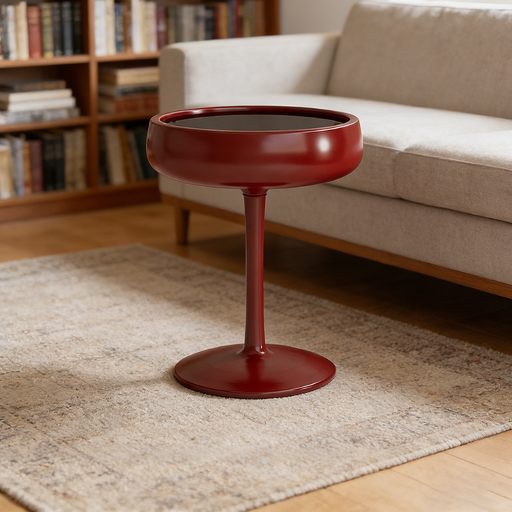 Contemporary Creative Fiberglass Wine Glass Shape Round Side Table With Tempered Glass Top 2-Tier Storage For Living Room &amp; Bedroom