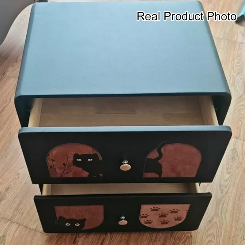 Animaux de dessin animé Art déco moderne en MDF et bois massif, panneau multicouche, griffoir en cuir pour chat, table de chevet à 2 tiroirs pour chambre à coucher 