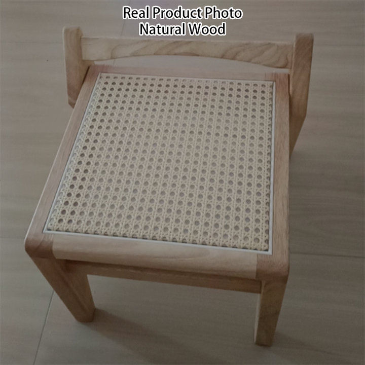 Taburete bajo trapezoidal ligero y portátil, sin respaldo ni reposabrazos, de madera de toon chino rústico tradicional y tejido de ratán, para entrada y pasillo 